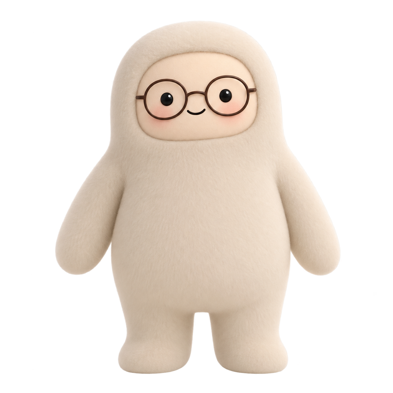 Momo, a cream Muse plush researcher wearing round glasses